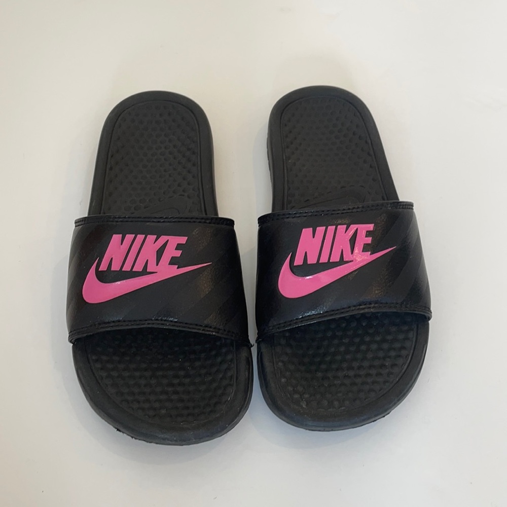 Nike Slides with Pink Logo